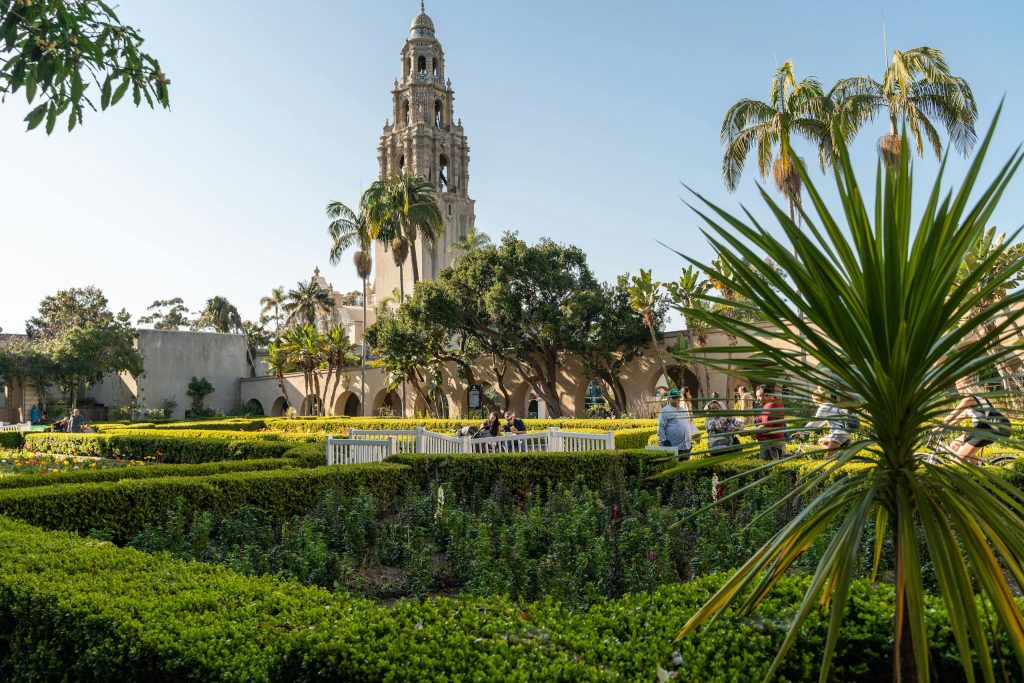 Explore the lush gardens and historic architecture at Balboa Park in San Diego.