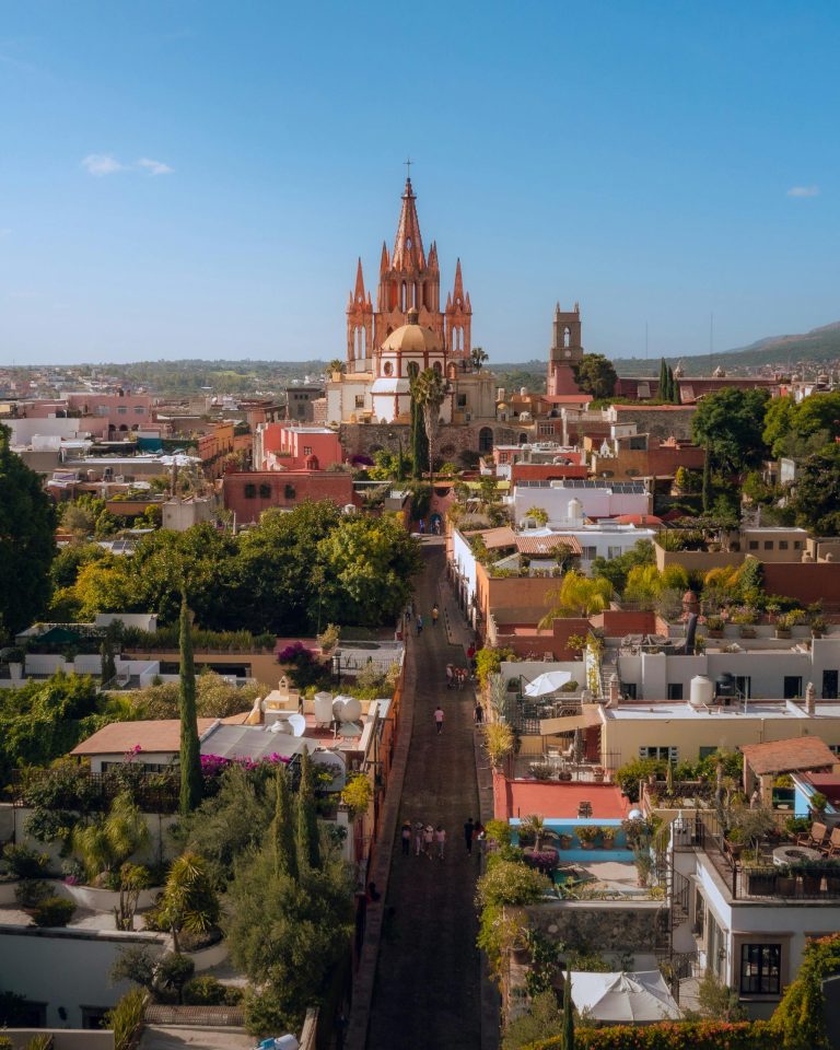 Discover San Miguel de Allende's stunning architecture and vibrant urban scene from above.