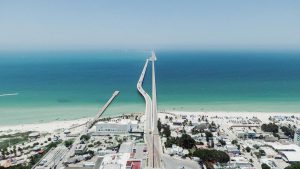 Stunning aerial shot of Progreso Pier extending into the Gulf of Mexico.